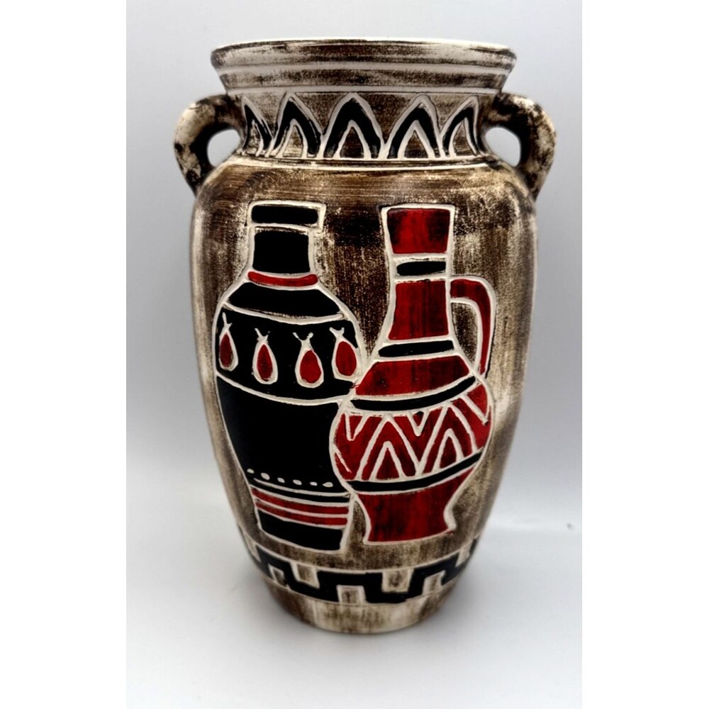 Native American Rustic Chalkware Vase, Indian Pot, Tribal, Vintage